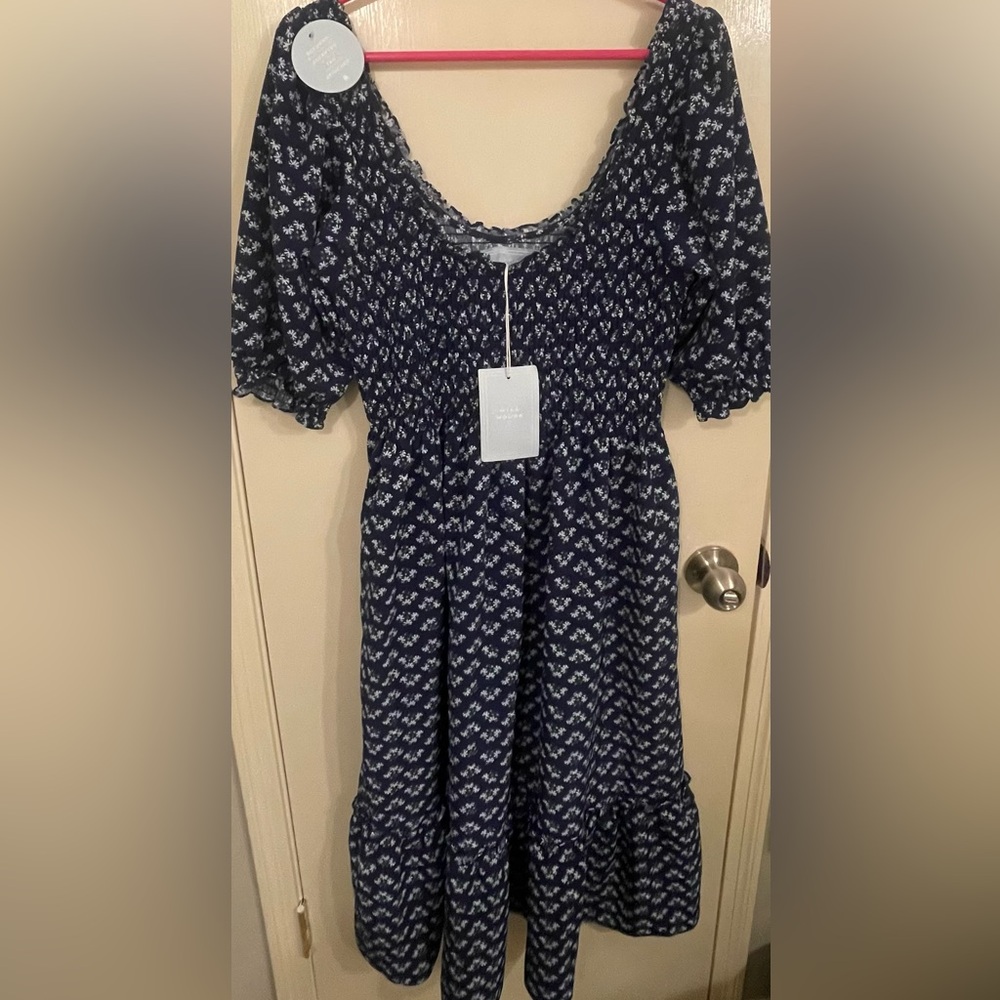 Hill House The Louisa Nap Dress in Posy Navy Crepe L